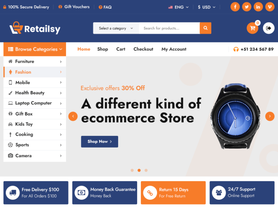 Retailsy一个适用于各种在线商店功能强大、多用途的WordPress主题