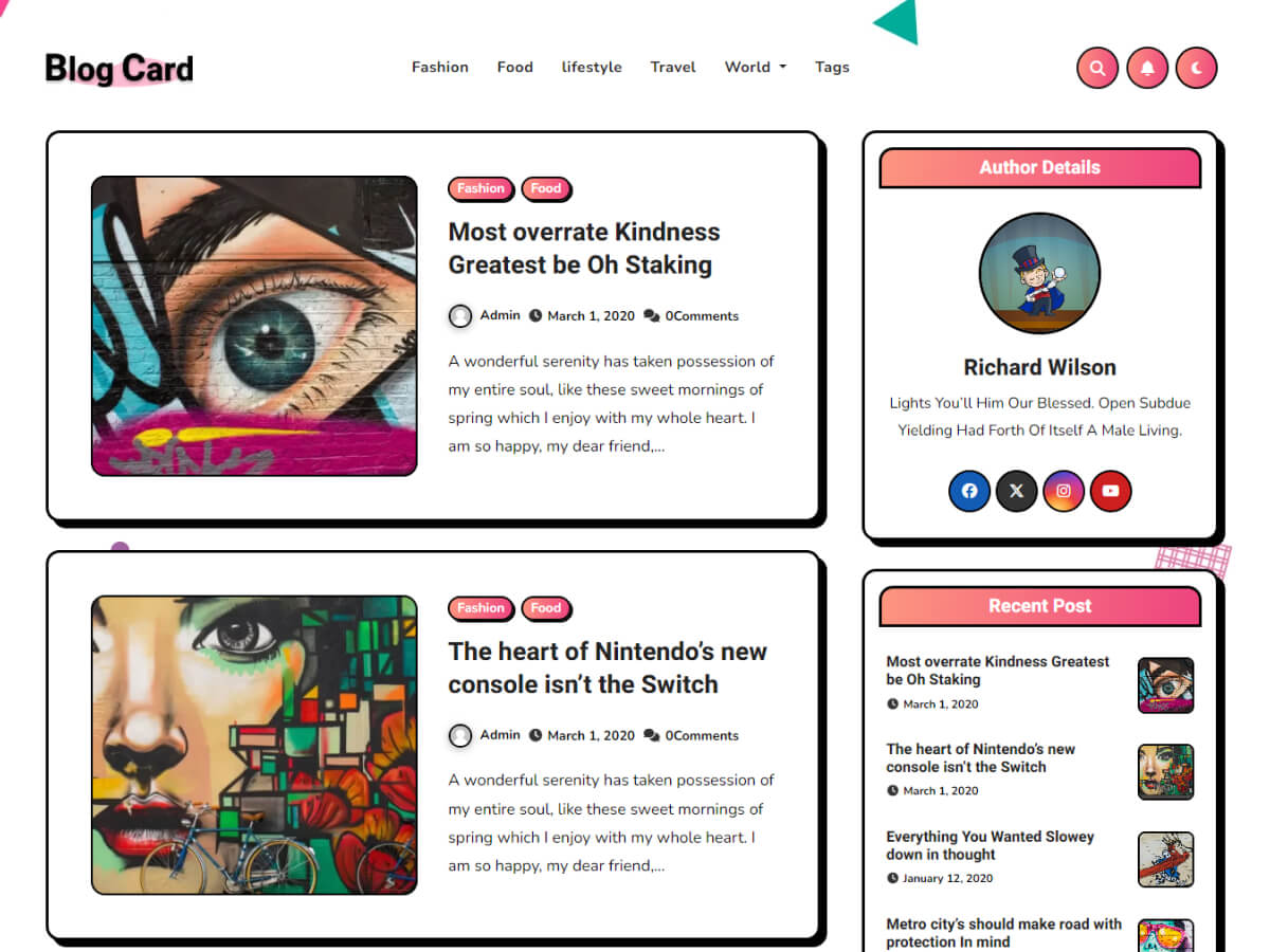 Blog Card WordPress 主题