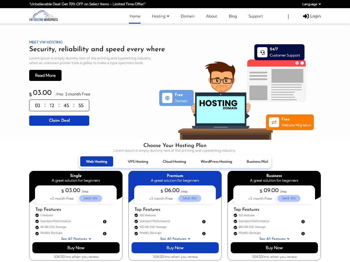 VW Hosting Services WordPress 主题