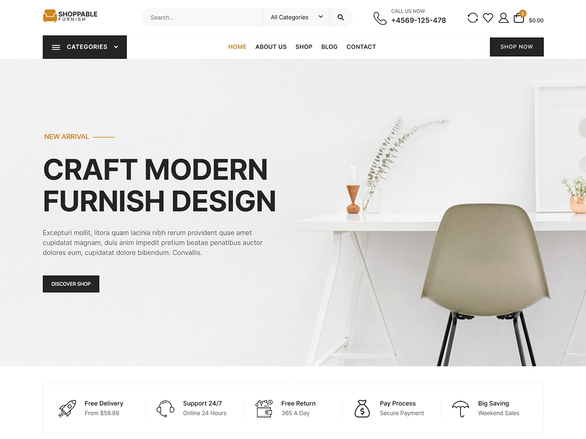 Shoppable Furnish WordPress 主题