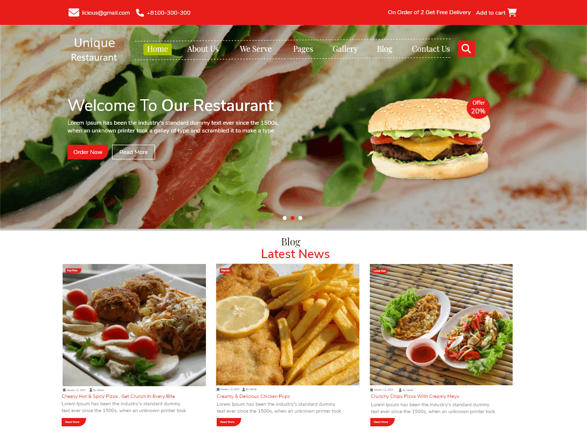 Unique Restaurant WordPress 主题