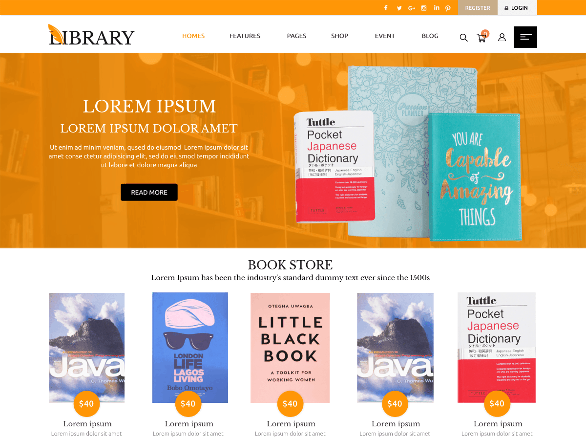Library Bookstore WordPress 主题