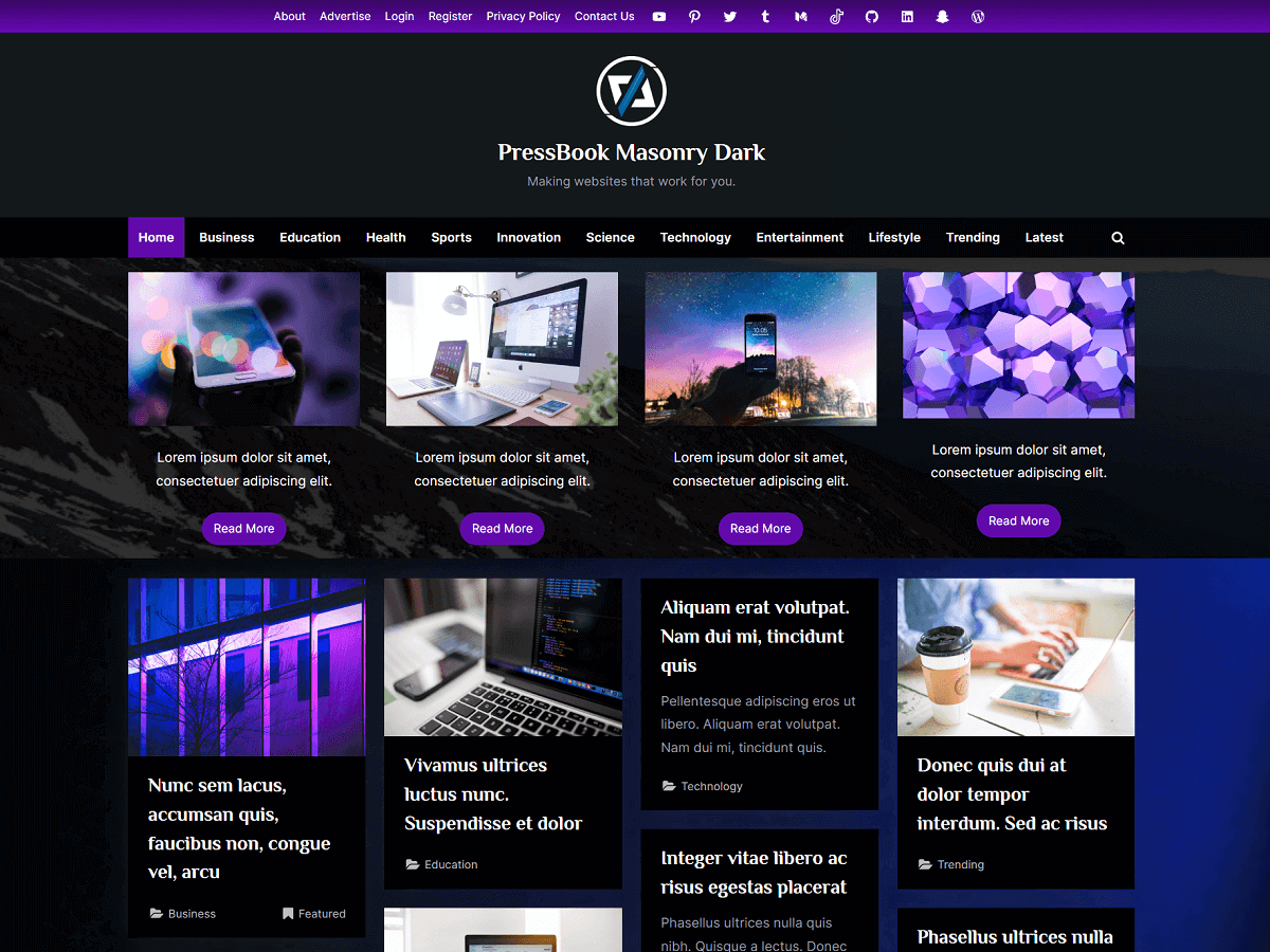 PressBook Masonry Dark WordPress 主题