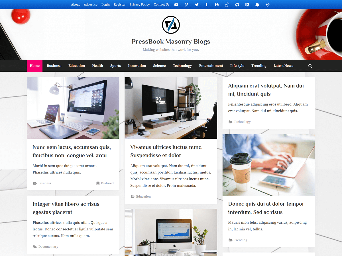PressBook Masonry Blogs WordPress 主题