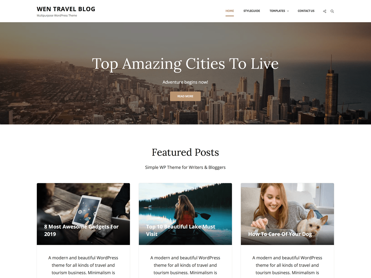 WEN Travel Blog WordPress 主题