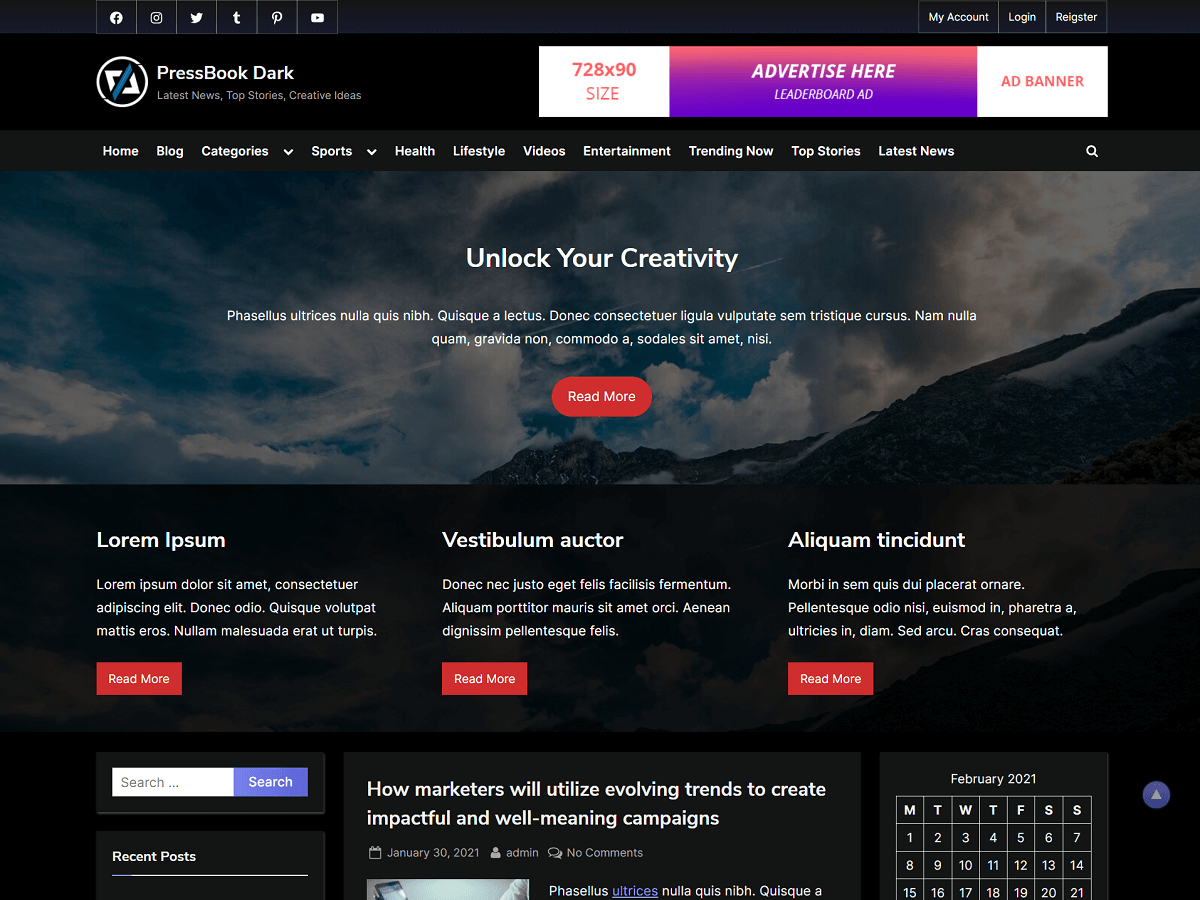 PressBook Dark WordPress 主题