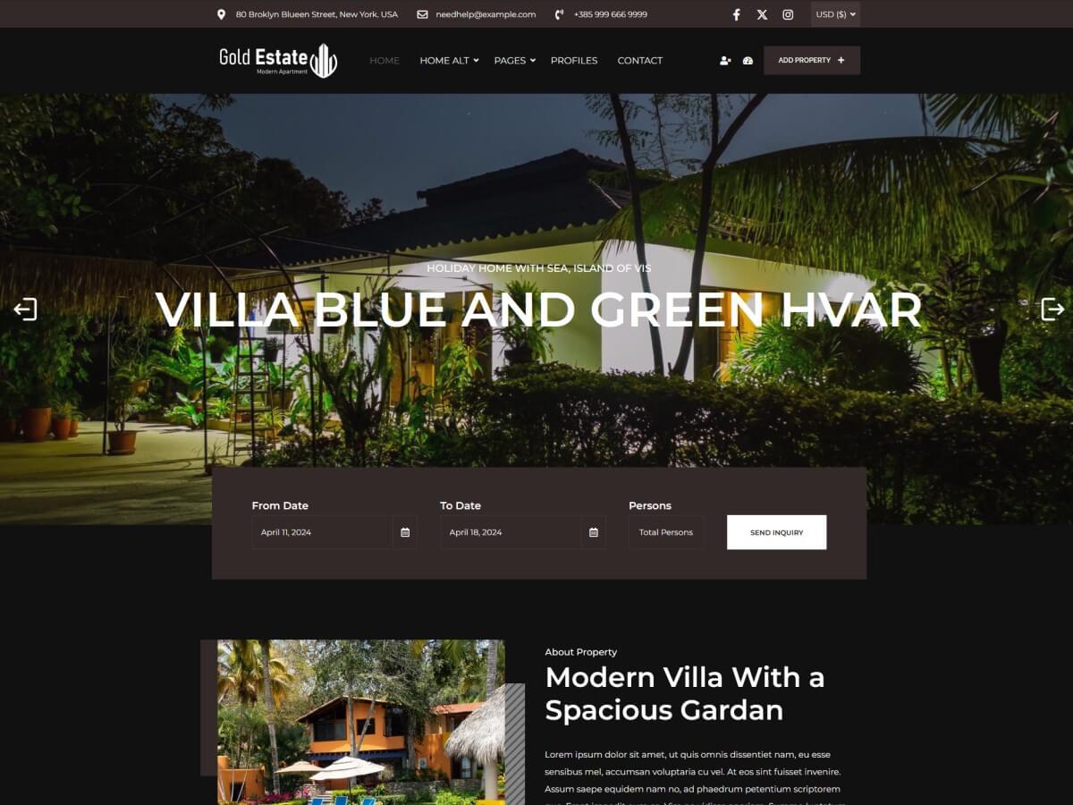 Real Estate Dark House WordPress 主题