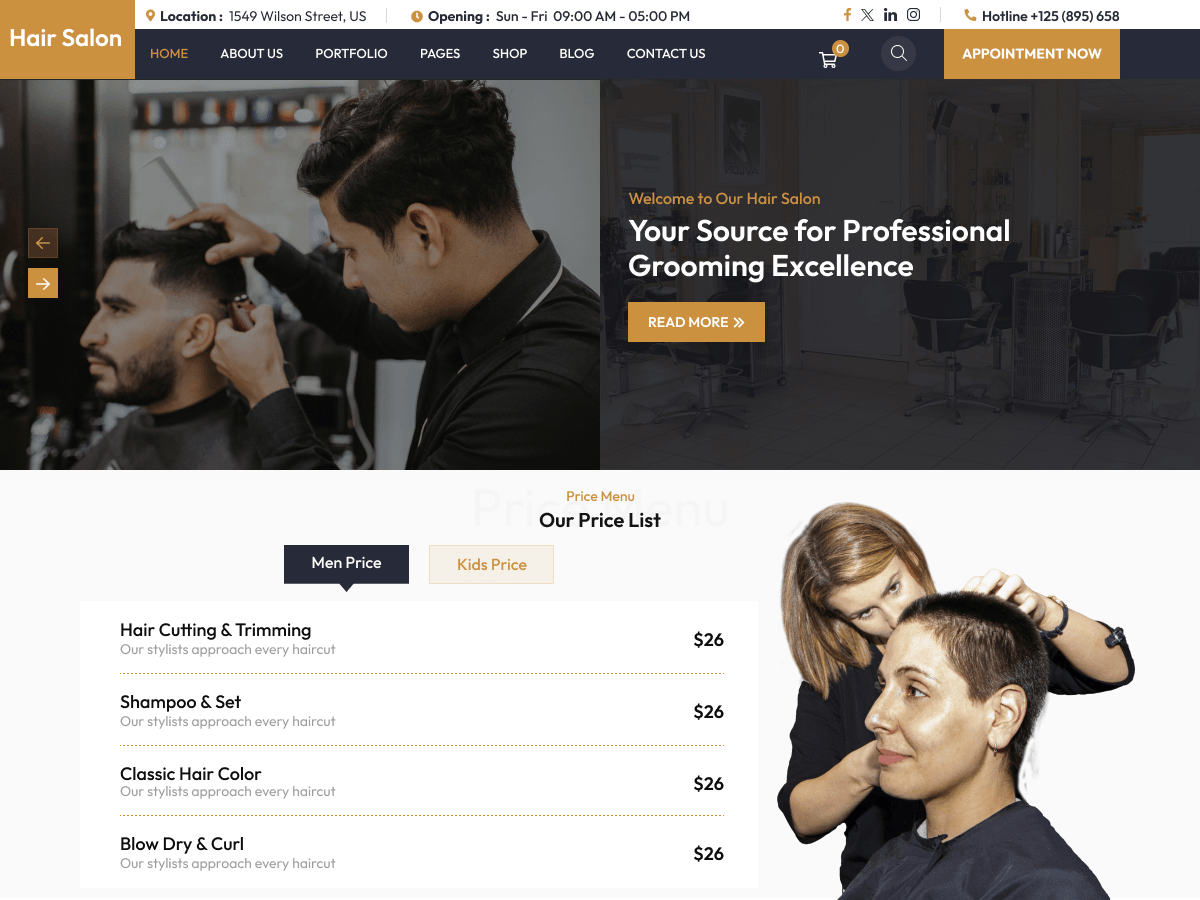 Omega Hair Salon WordPress 主题