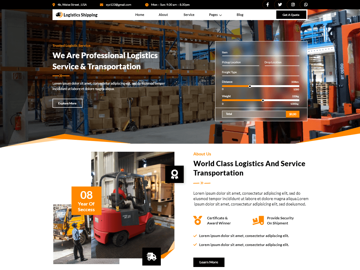 VW Logistics Shipping WordPress 主题