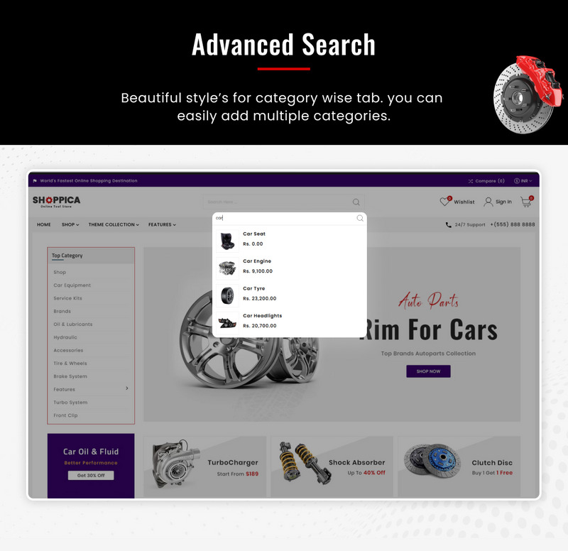 Shoppica Mega Spare–Parts Cars Shopify 2.0 高级响应主题