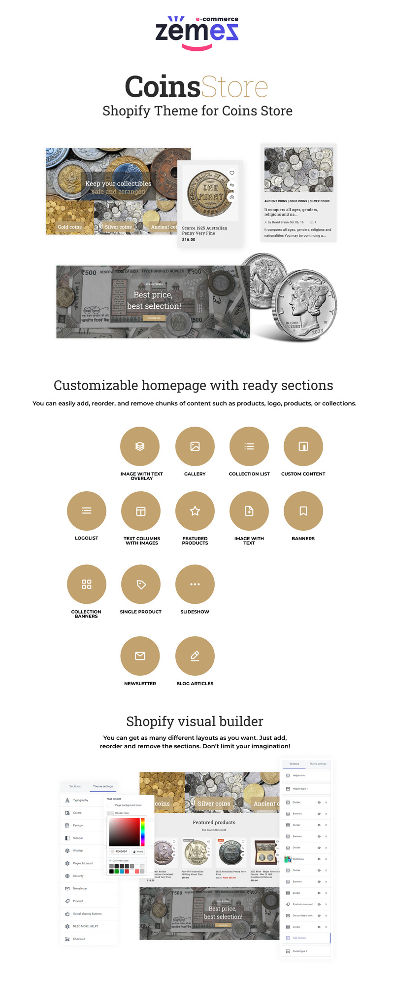 CoinsStore - 收藏硬币和用品 Shopify 2.0 主题 #61284