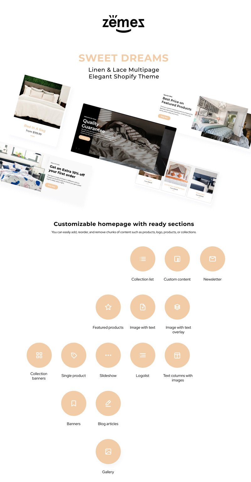 甜蜜的梦-亚麻和蕾丝多页优雅Shopify主题 #84801