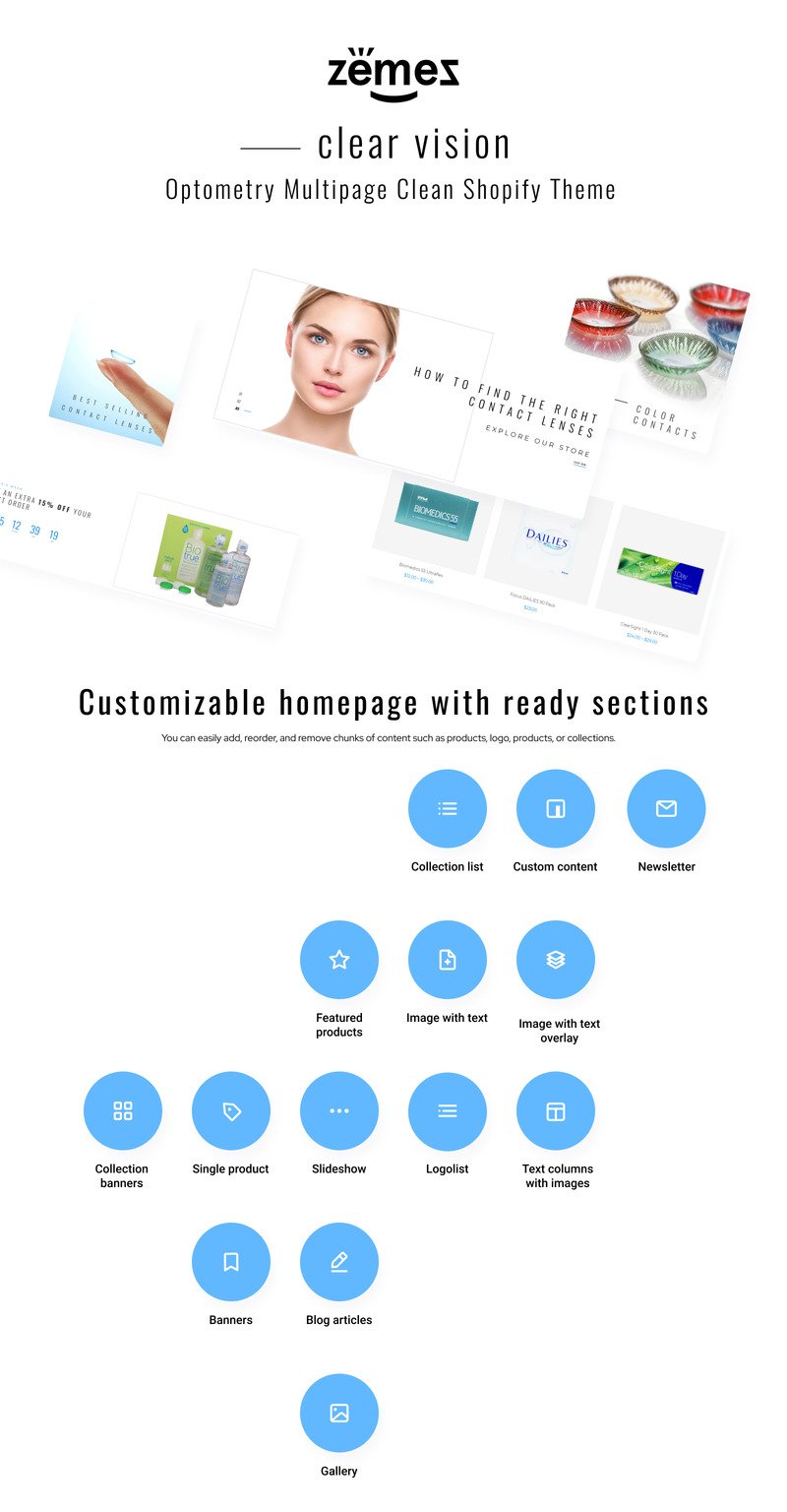 清晰的视觉-验光多页清洁Shopify主题 #83526