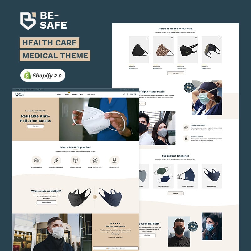 BE SAFE - Health & Medical 高级 Shopify 2.0 多用途响应式主题