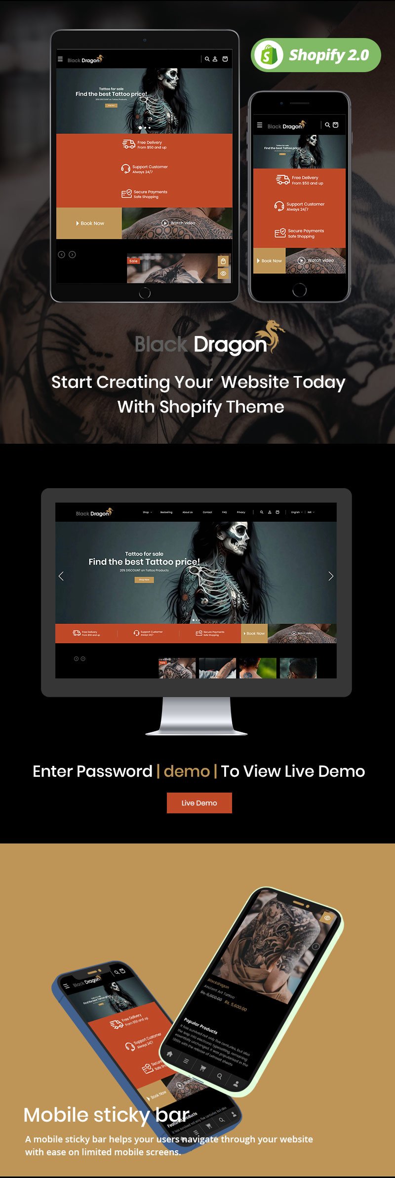 Blackdragon Tattoo - Artwork Black Tats Body Art Shopify 2.0 主题