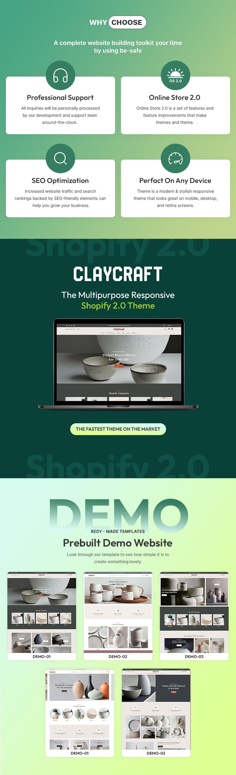 Claycraft - 手工陶瓷和家居装饰商店多用途 Shopify 2.0 响应式主题
