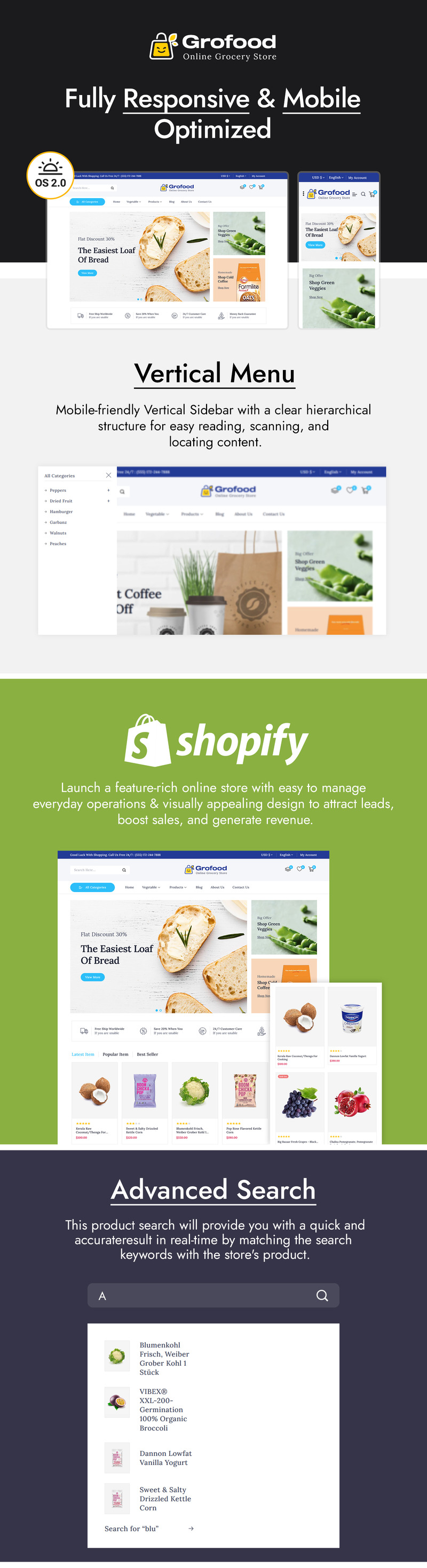 GroFood - 有机和杂货店 Shopify 主题 #304565