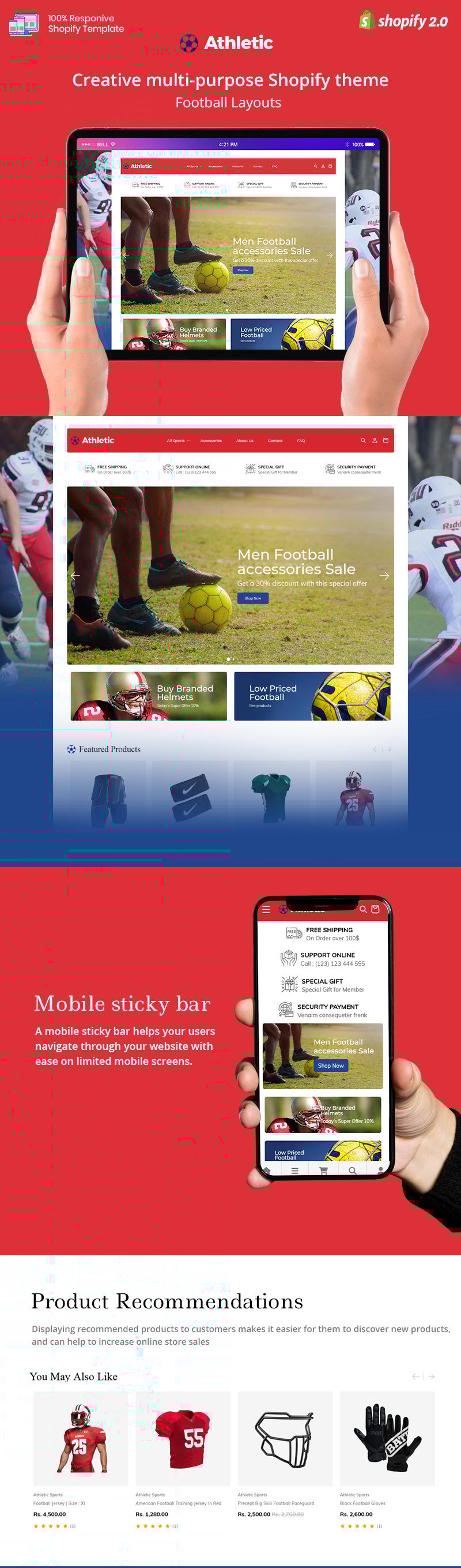 Athletic Football - Sportswear Cricket Swimming Shopify OS 2.0 主题