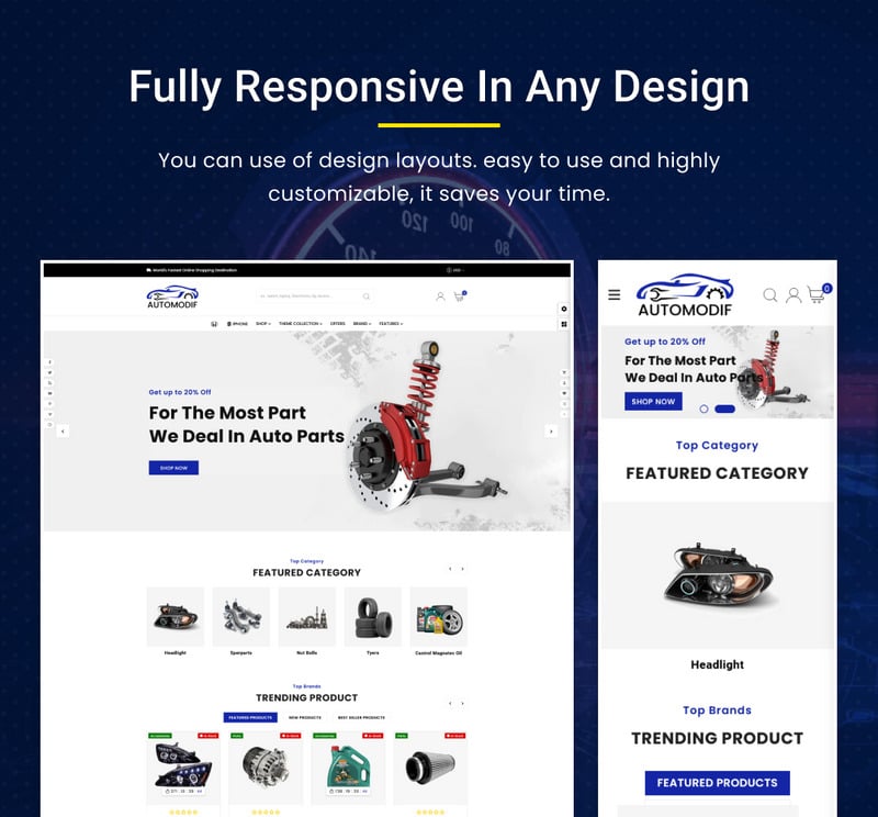 Automodif - Mega Parts Shopify 2.0 响应式主题。