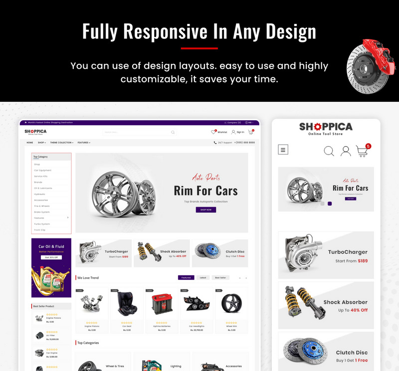 Shoppica Mega Spare–Parts Cars Shopify 2.0 高级响应主题