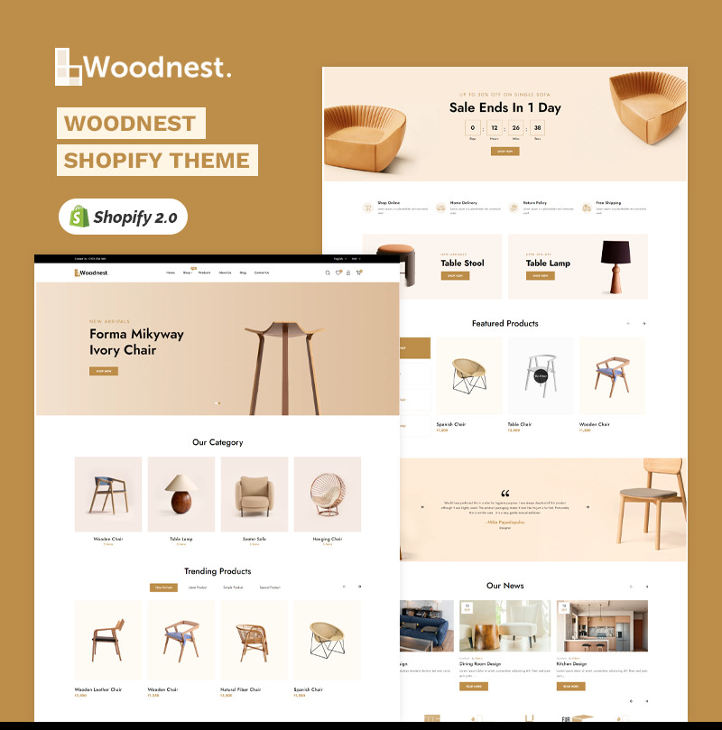 Woodnest - 家居装饰、家具、艺术和工艺品 - 高级 Shopify 2.0 多功能响应式