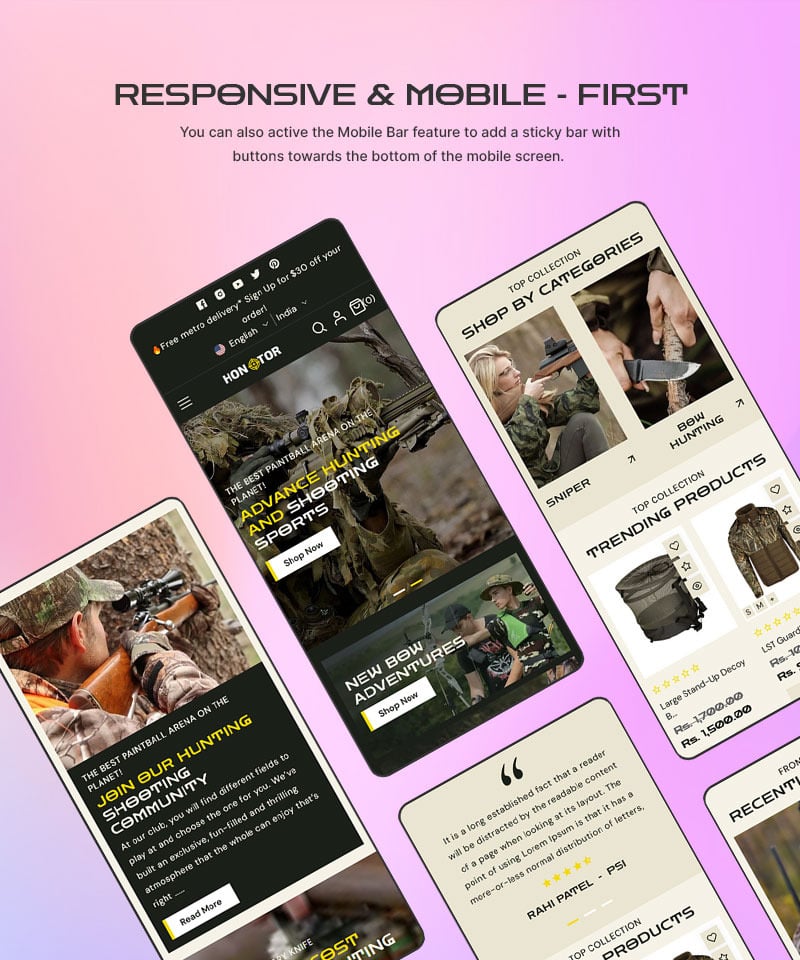 Hontor - 狩猎和户外枪支商店多用途 Shopify 2.0 响应式主题