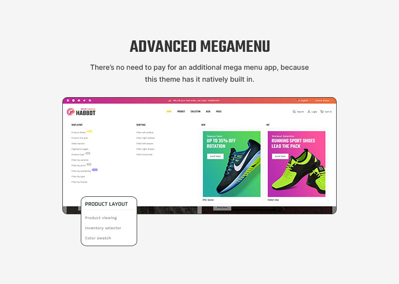 Habbot - 跑步运动和鞋类鞋店多用途 Shopify 2.0 响应式主题