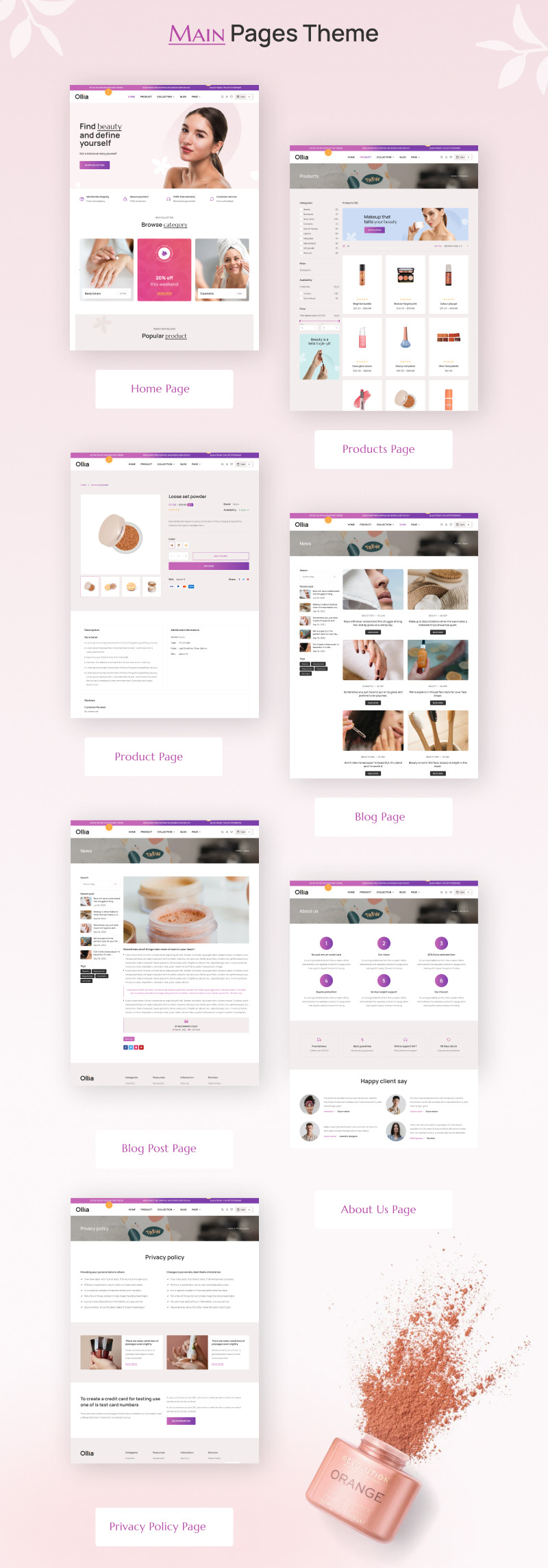 Ollia - 化妆品和美容、健康治疗 Shopify 2.0 主题 #347540