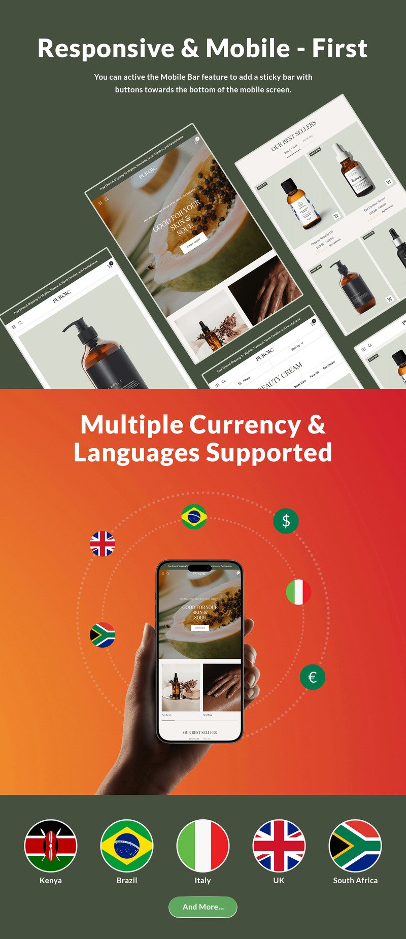 Puroic - 有机化妆品和护肤品商店 Shopify 主题 #430831