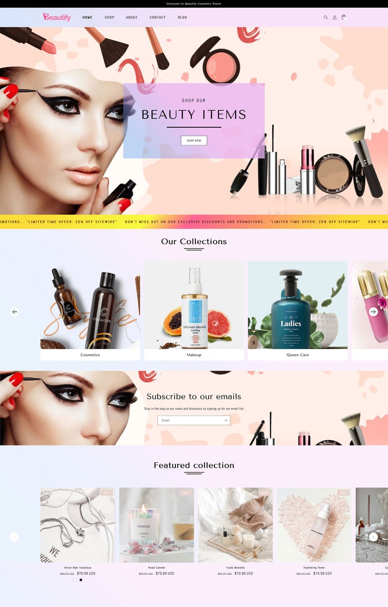 Beautify - Beauty Cosmetic Boutique skincare shopify 2.0 主题,Shopify 网站模板