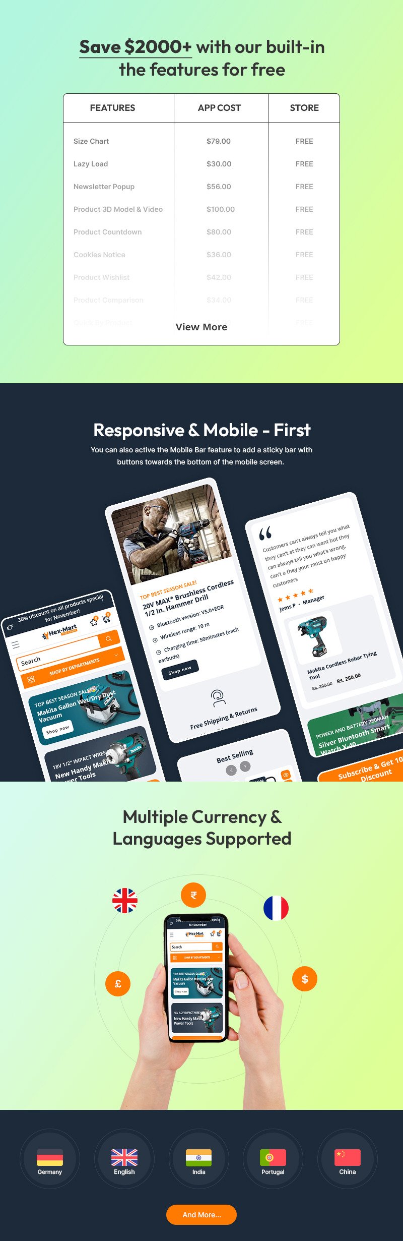 Hexmart - 建筑工具和设备商店多用途 Shopify 2.0 响应式主题