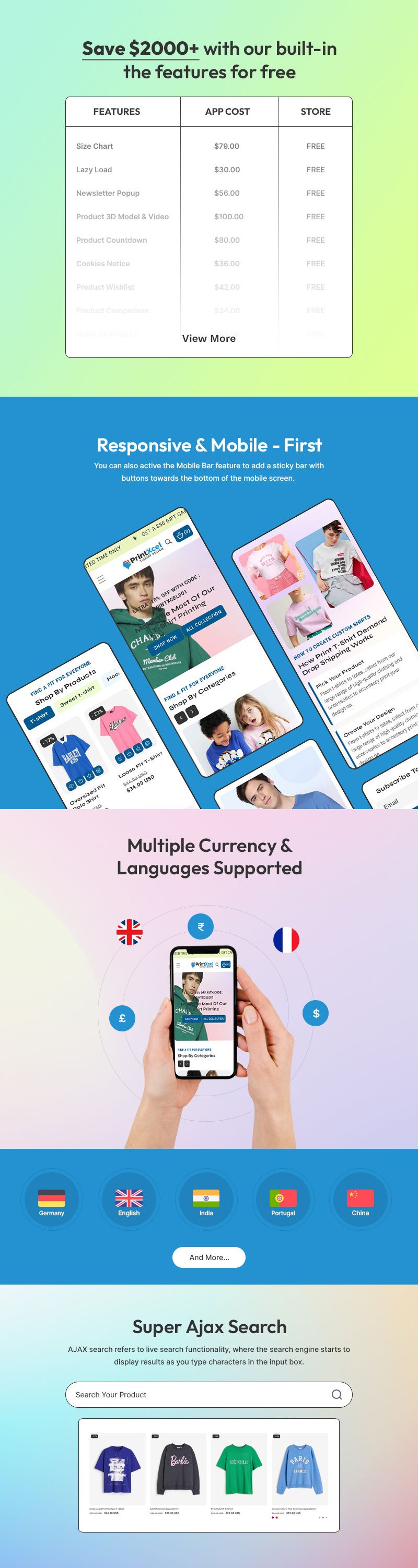 Printxcel - T 恤印刷时尚店多用途 Shopify 2.0 响应式主题