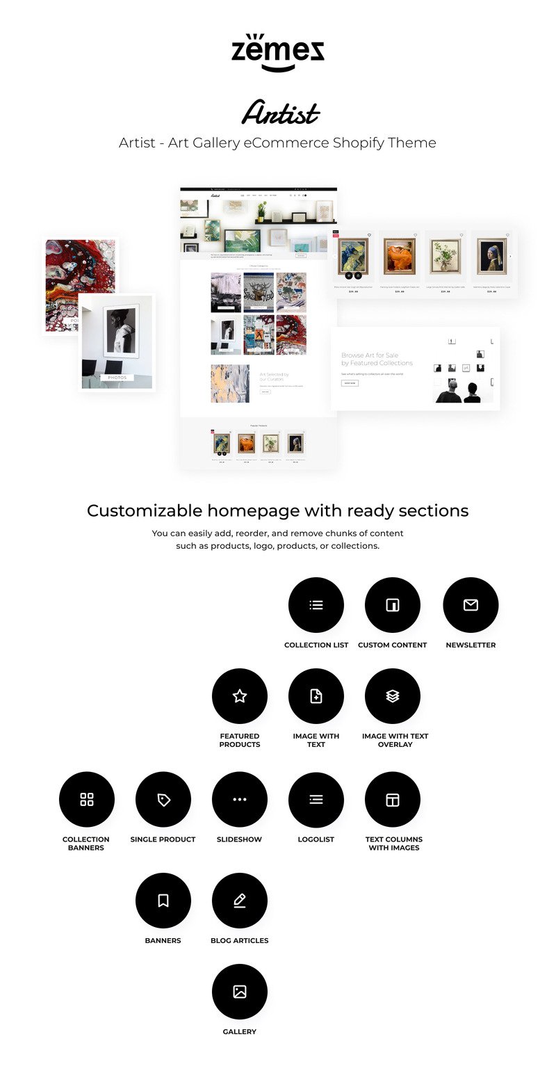 艺术家 - 艺术画廊电子商务 Shopify 主题 #79524