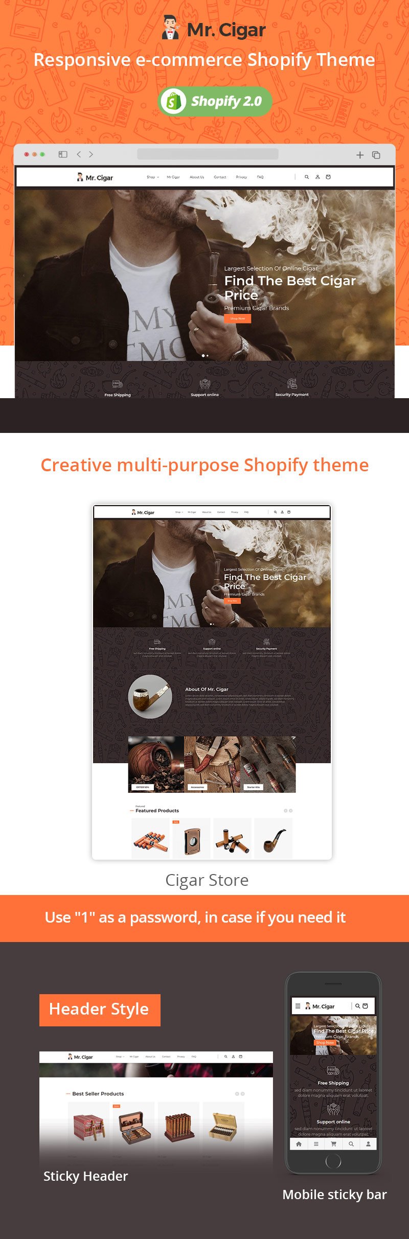 Mr. Cigar Stogie Tobacco Cigarette Shopify os 2.0 主题