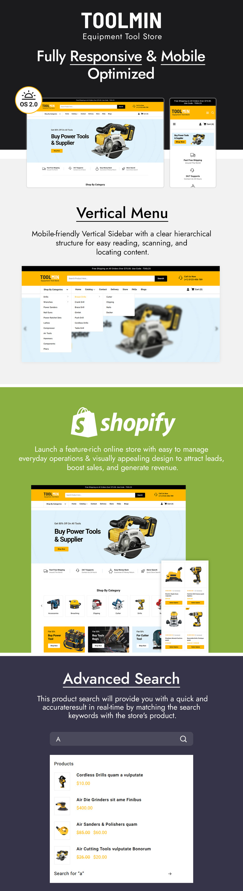 ToolMin - 电力设备工具商店 Shopify 主题 #300119