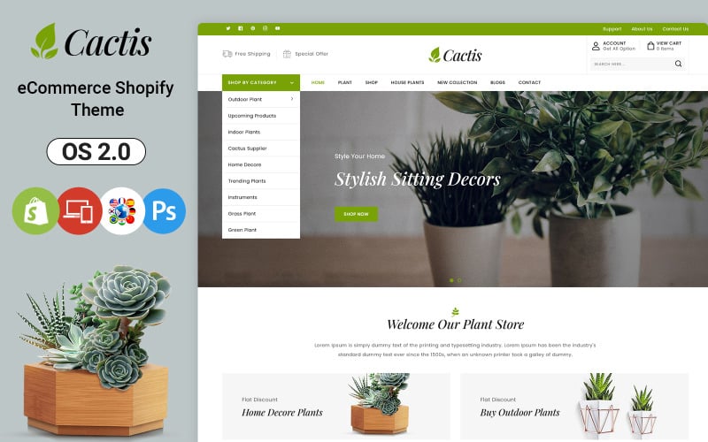 Cactis - 植物和园艺工具在线商店 Shopify 主题 #243803