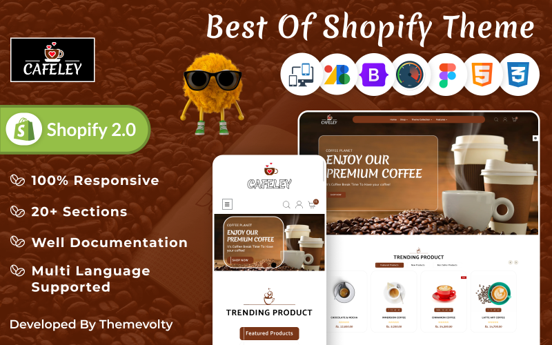 Cafeley VIP Mega Coffee–Tea Nature Shopify 2.0 主题。