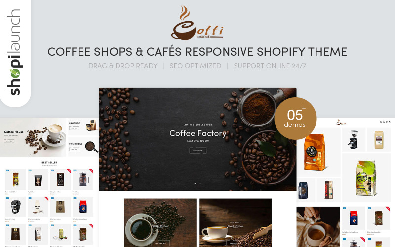 Coffi - 咖啡店和咖啡馆响应式 Shopify 主题 #220433