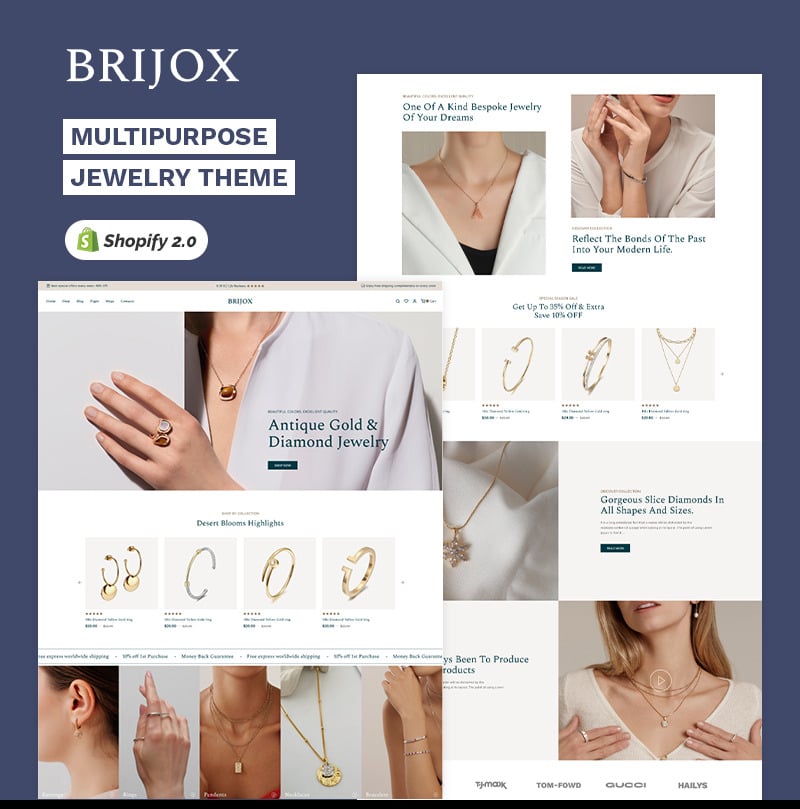 Brijox - 奢华珠宝和仿制品商店 Shopify 2.0 多功能响应式主题