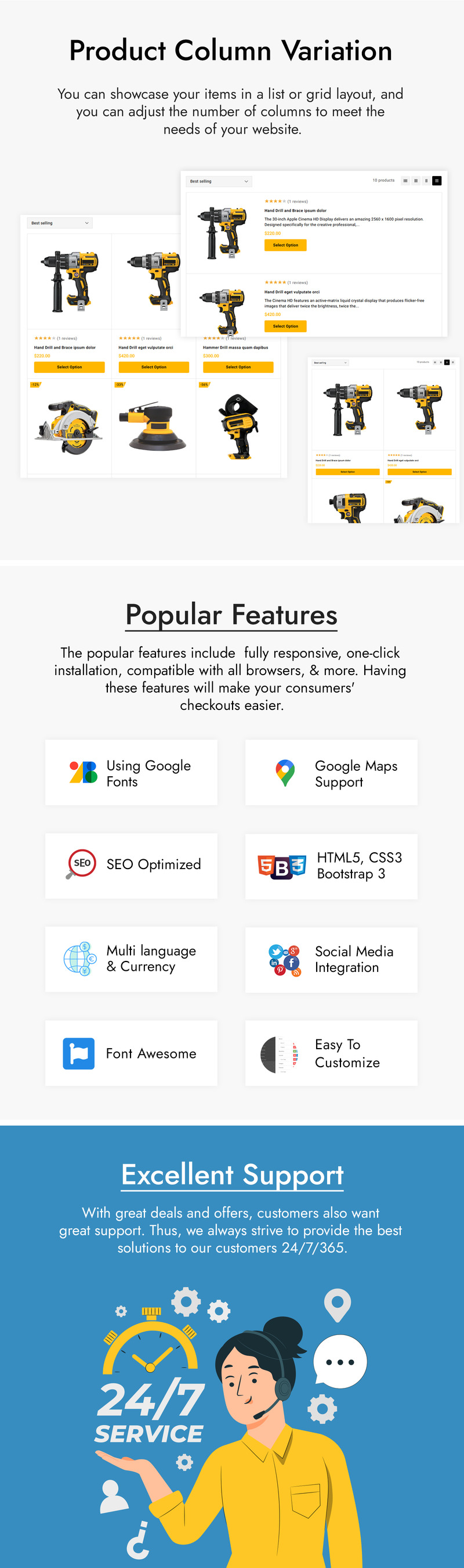 ToolMin - 电力设备工具商店 Shopify 主题 #300119