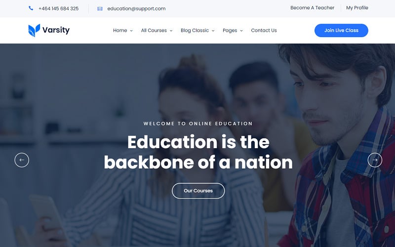 Varsity - 学校、学院、大学、辅导、LMS 和在线课程教育 WordPress 主题