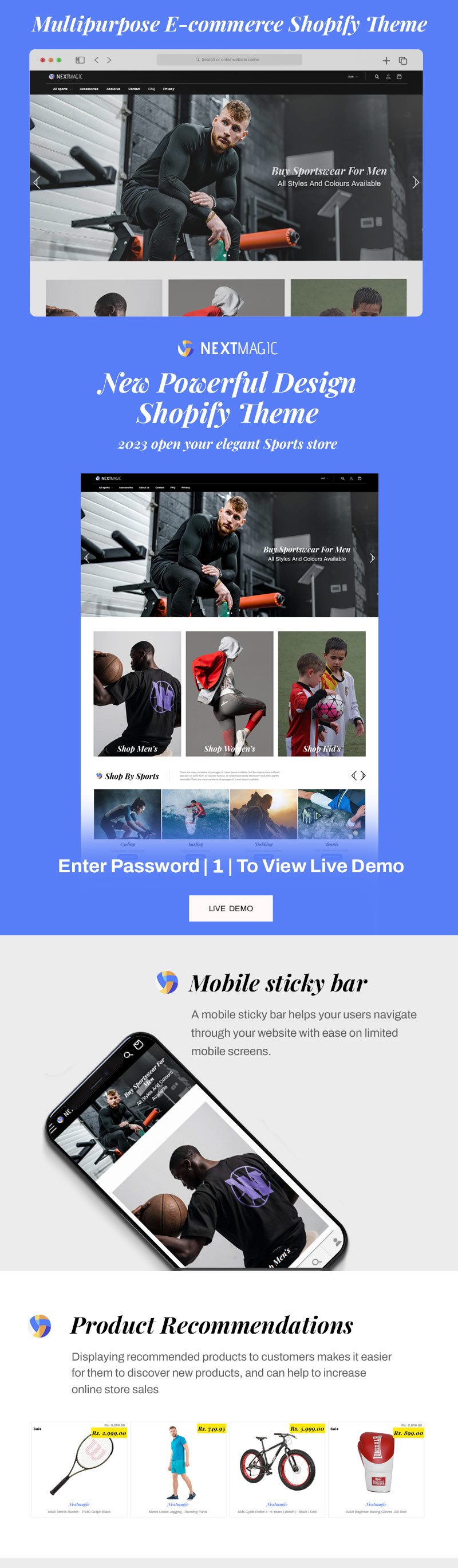 Nextmagic 运动与足球、高尔夫、网球配件 Shopify 主题 #328166