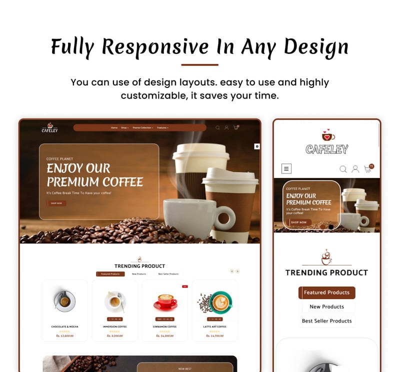 Cafeley VIP Mega Coffee–Tea Nature Shopify 2.0 主题。