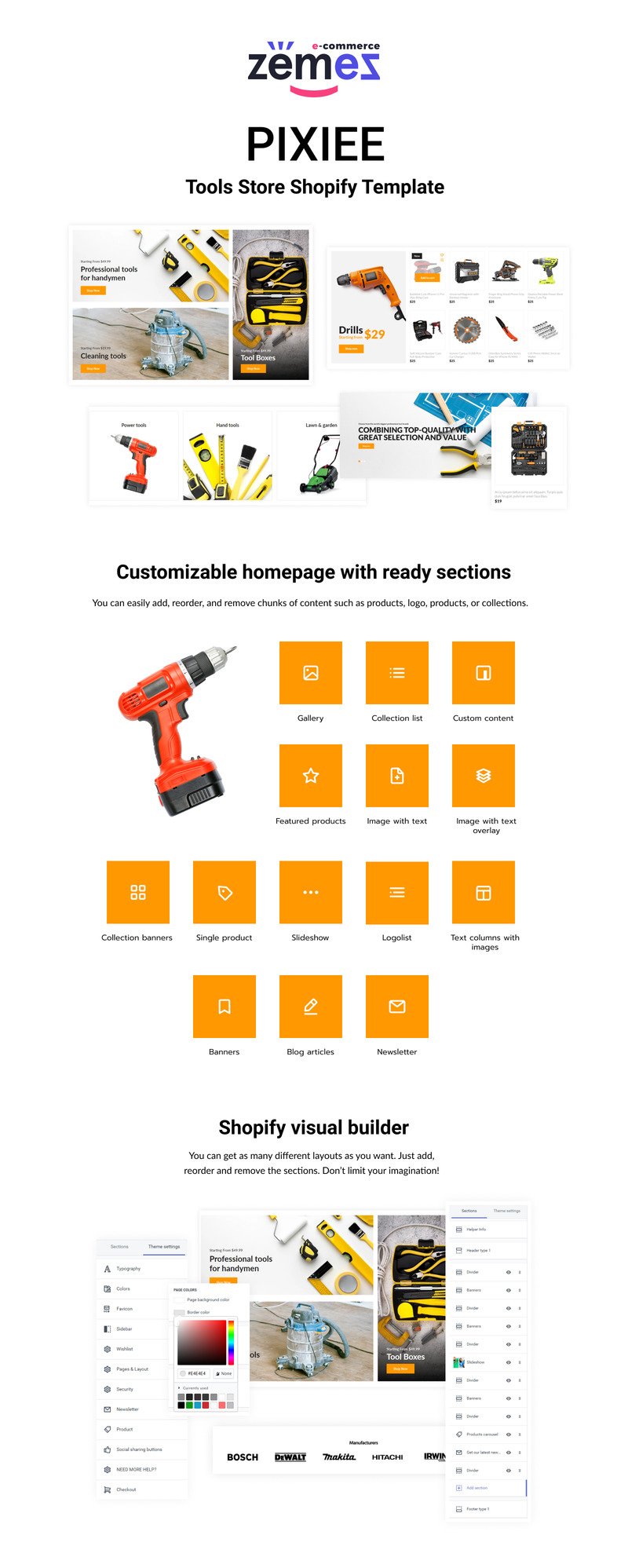 Pixee - 响应式建筑和工具商店 Shopify 主题 #205599