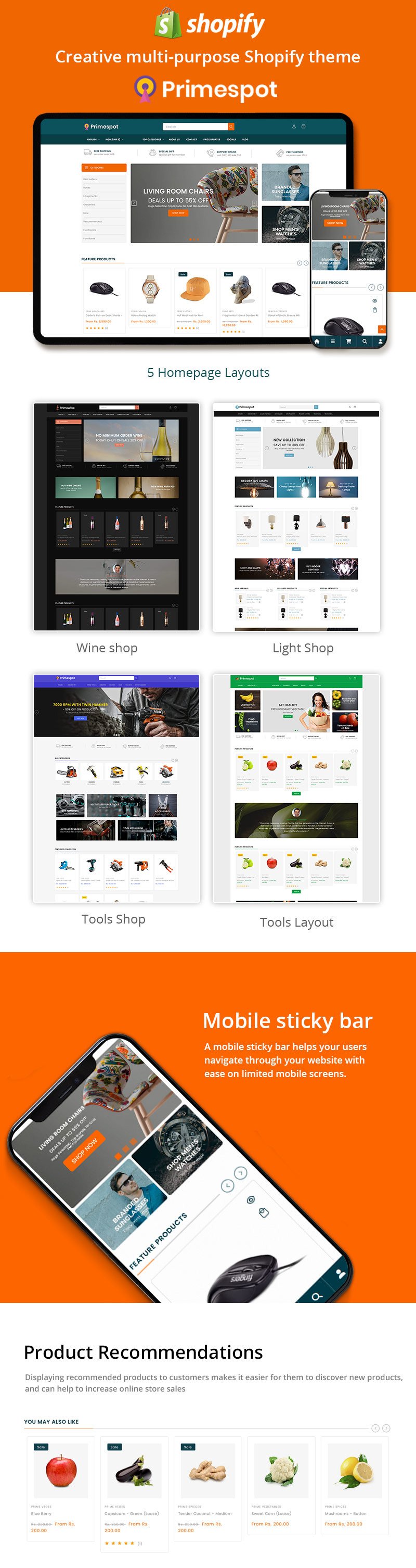 Primespot Wine Food - 装饰手工具多用途 Shopify OS 2.0 主题