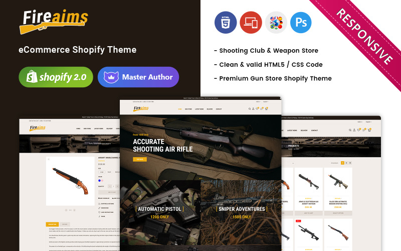 Fireaims - 武器商店和射击俱乐部 Shopify 主题 #252353
