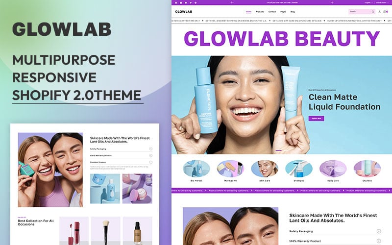 Glowlab - 美容、化妆品和护肤品多用途 Shopify 2.0 响应式主题
