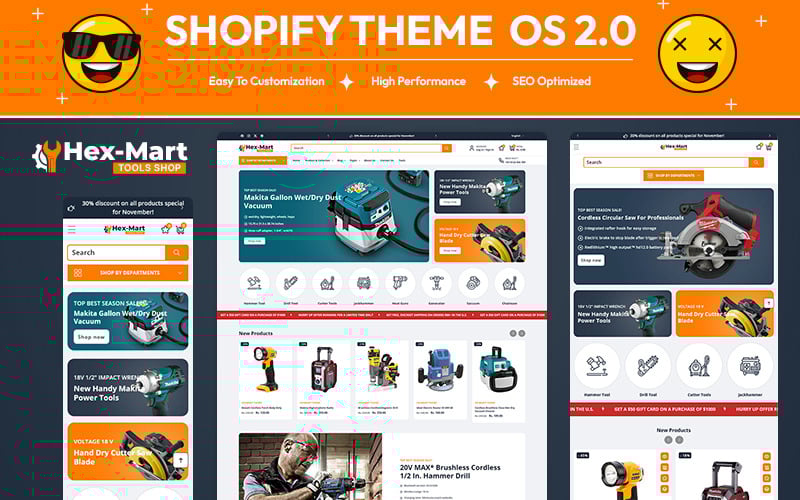 Hexmart - 建筑工具和设备商店多用途 Shopify 2.0 响应式主题