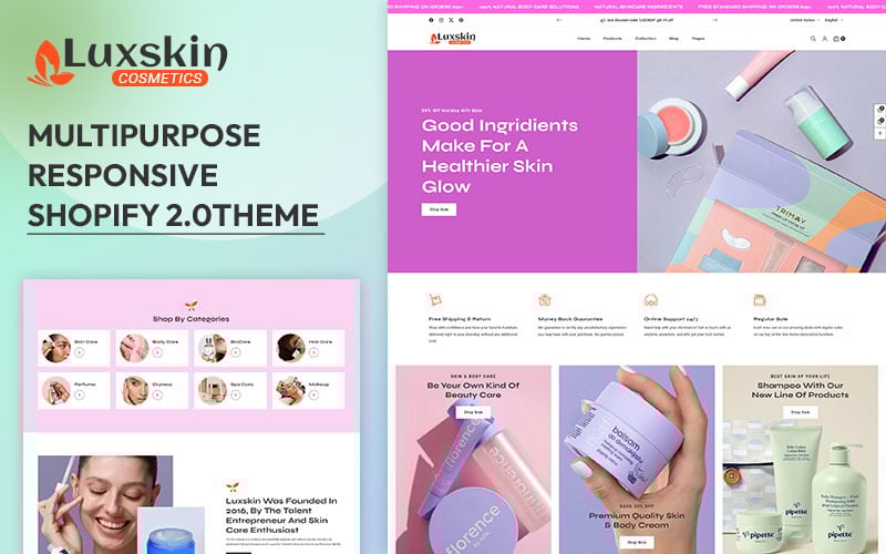 Luxskin - 美容、化妆品和护肤品多用途 Shopify 2.0 响应式主题
