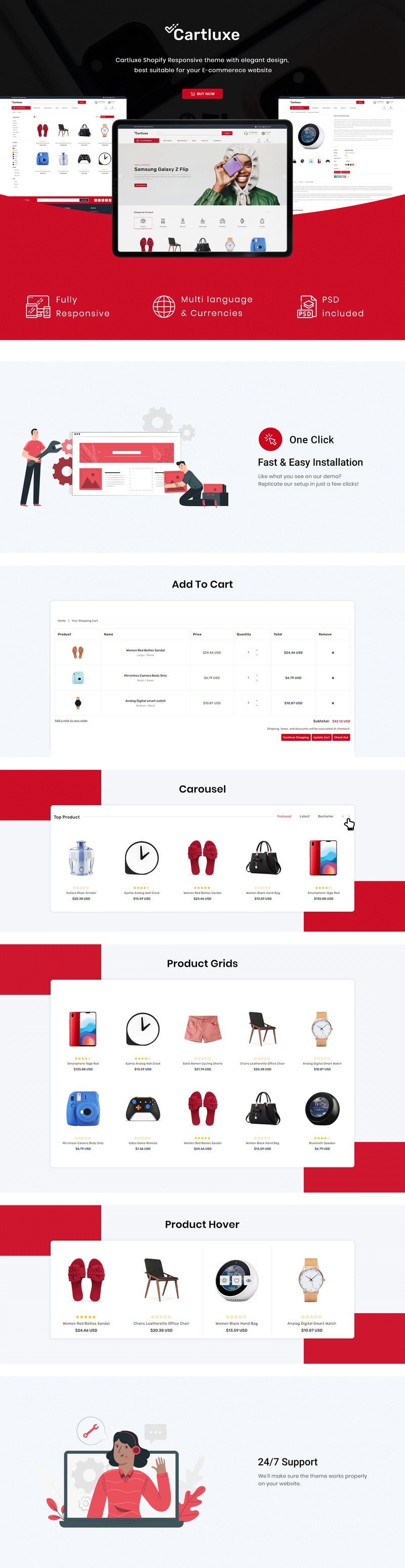Cartluxe-最小的现代Mulistore Shopify主题 #161907